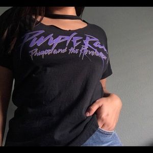 Distressed purple reign t shirt with back design